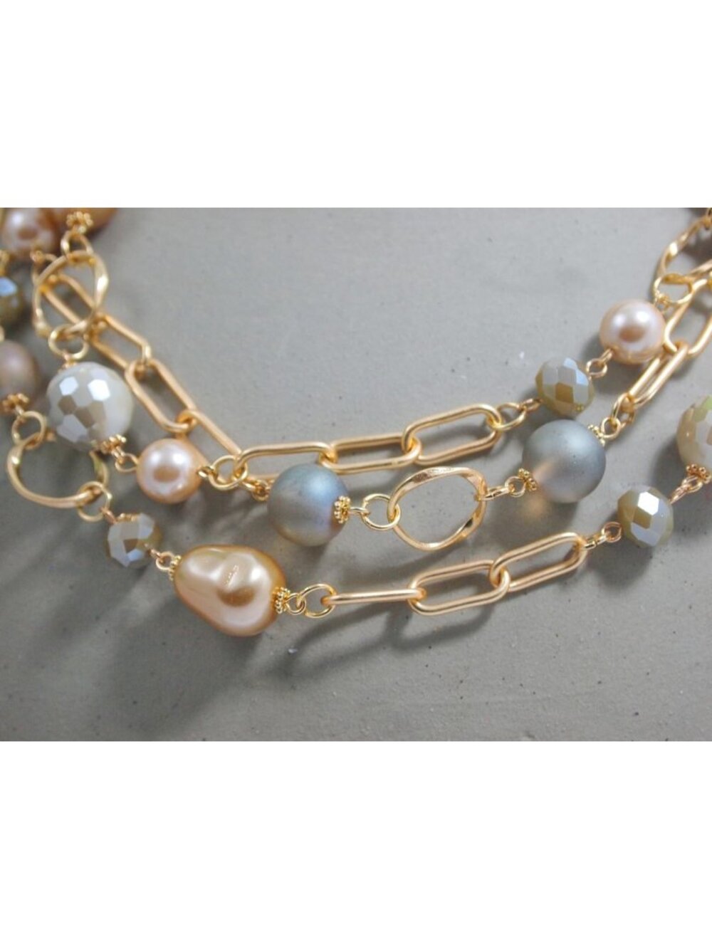 Chunky Multi-Layer Frosted Mother of Pearl Statement Necklace - Pastel Gift - Picture 7 of 8